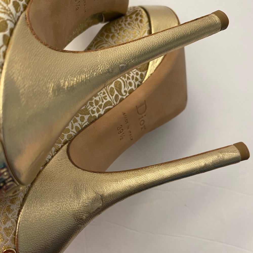 Christian Dior open toe pumps heels fabric leather gold 39.5 - Picture 11 of 14
